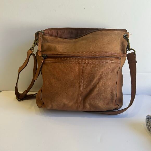 Fossil Leather Patchwork Crossbody Bag Brown Boho Purse - Picture 6 of 6